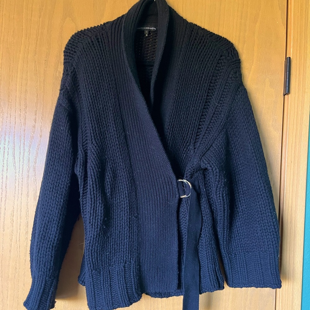 EUC NakedCashmere Ultra Luxe Chunky Cardigan with Belt Closure Black Size Large